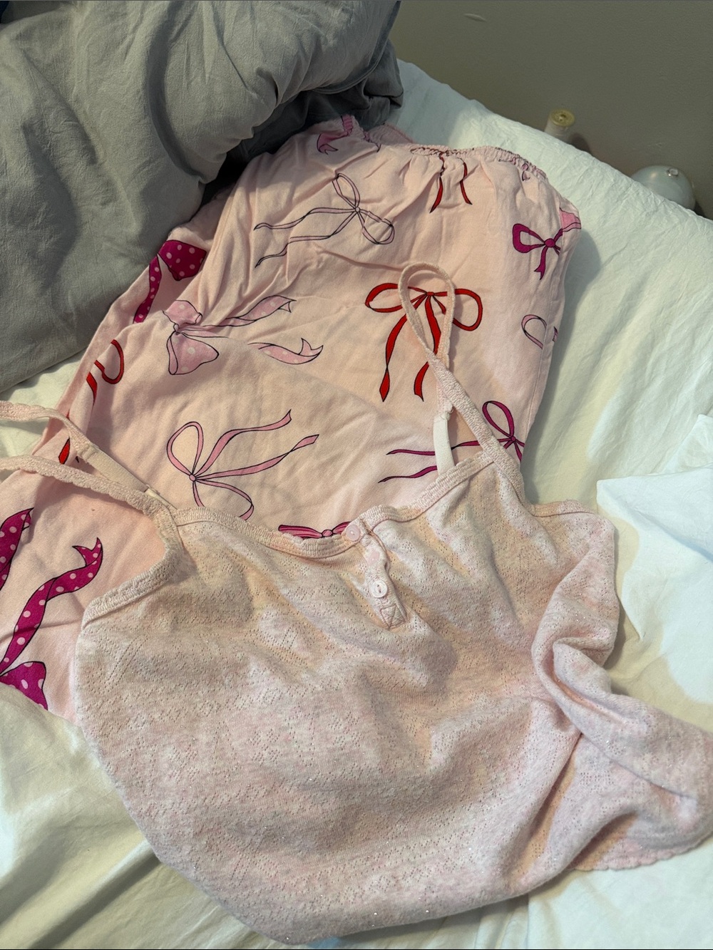 PINK Victoria's Secret Light Pink Bow-Print Pajama Tank & Pants Set